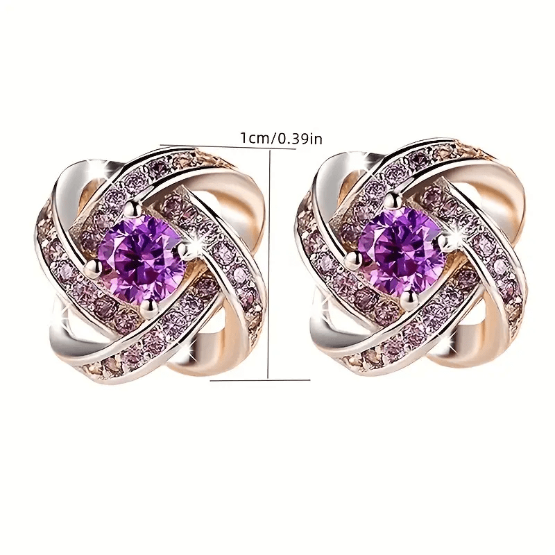 Purple Rhinestone Stud Earrings Gift For Women